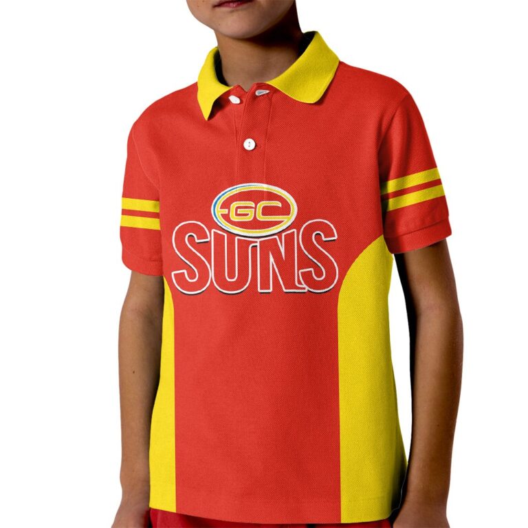 Australian Football League store - Loyal fans of Gold Coast Suns's Kid Polo Shirt:vintage Australian Football League suit,uniform,apparel,shirts,merch,hoodie,jackets,shorts,sweatshirt,outfits,clothes