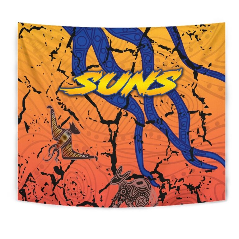 Australian Football League store - Loyal fans of Gold Coast Suns's Wall Tapestry:vintage Australian Football League suit,uniform,apparel,shirts,merch,hoodie,jackets,shorts,sweatshirt,outfits,clothes