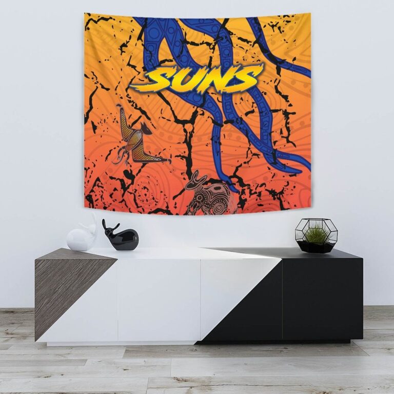 Australian Football League store - Loyal fans of Gold Coast Suns's Wall Tapestry:vintage Australian Football League suit,uniform,apparel,shirts,merch,hoodie,jackets,shorts,sweatshirt,outfits,clothes