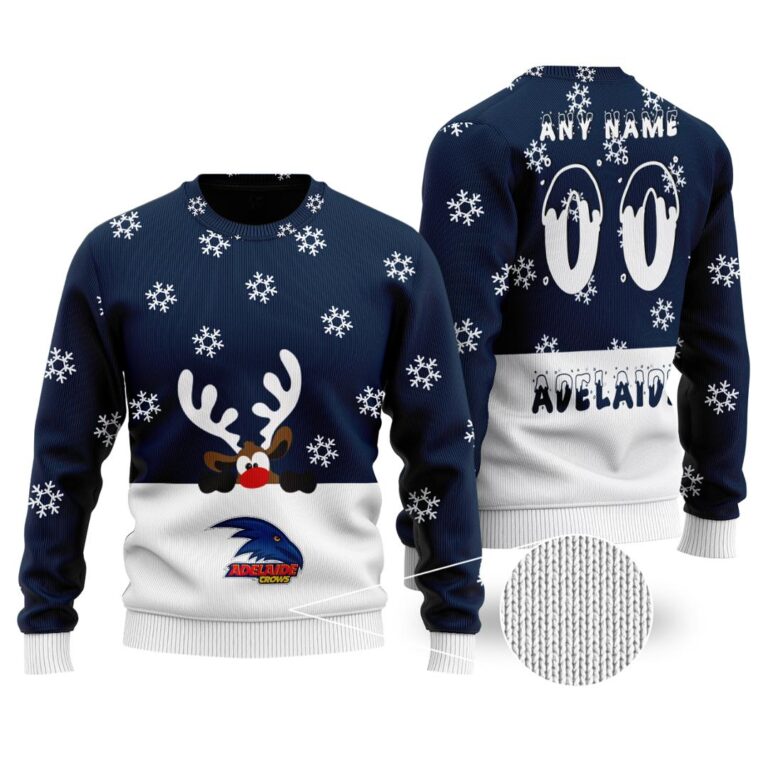 AFL Adelaide Crows Christmas | Custom Name & Number | Hoodie/Zip/T-Shirt/Polo/Knitted Sweaters