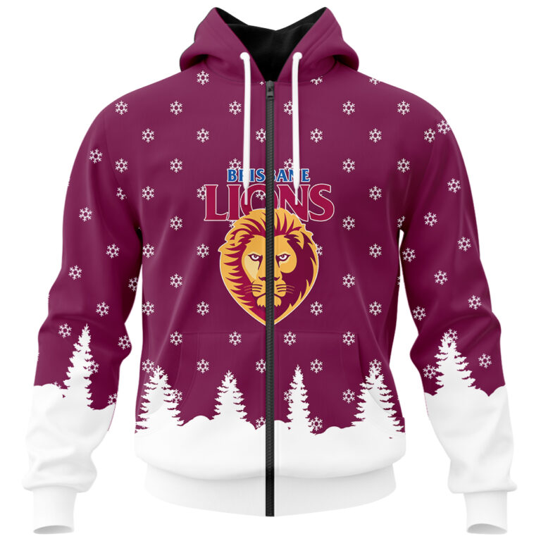 AFL Brisbane Lions Christmas | Custom Name & Number | Hoodie/Zip/T-Shirt/Polo/Knitted Sweaters/Long Paint