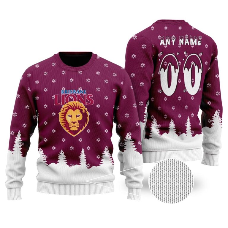 AFL Brisbane Lions Christmas | Custom Name & Number | Hoodie/Zip/T-Shirt/Polo/Knitted Sweaters/Long Paint