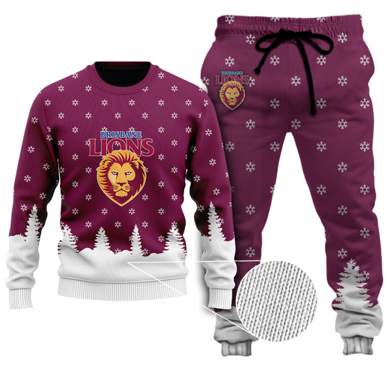 AFL Brisbane Lions Christmas | Custom Name & Number | Hoodie/Zip/T-Shirt/Polo/Knitted Sweaters/Long Paint