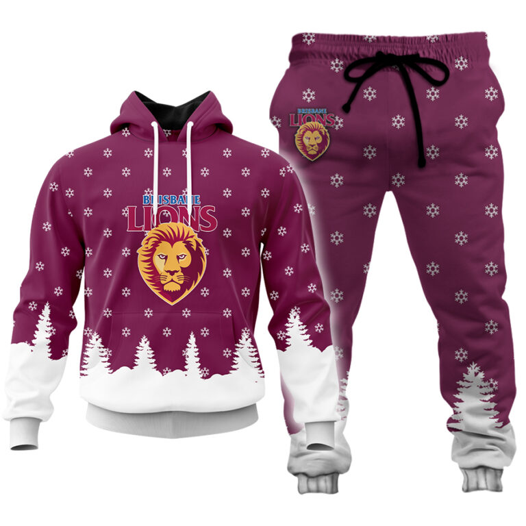 AFL Brisbane Lions Christmas | Custom Name & Number | Hoodie/Zip/T-Shirt/Polo/Knitted Sweaters/Long Paint