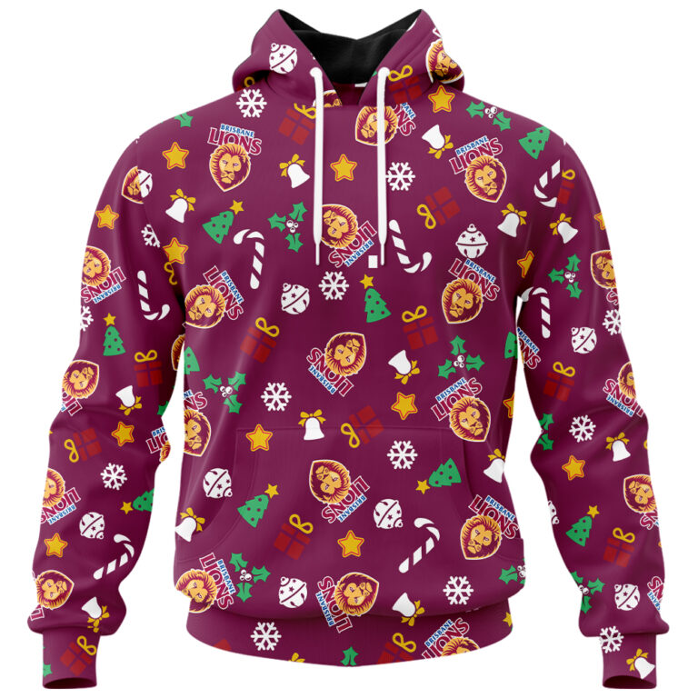 AFL Brisbane Lions Christmas | Custom Name & Number | Hoodie/Zip/T-Shirt/Polo/Knitted Sweaters