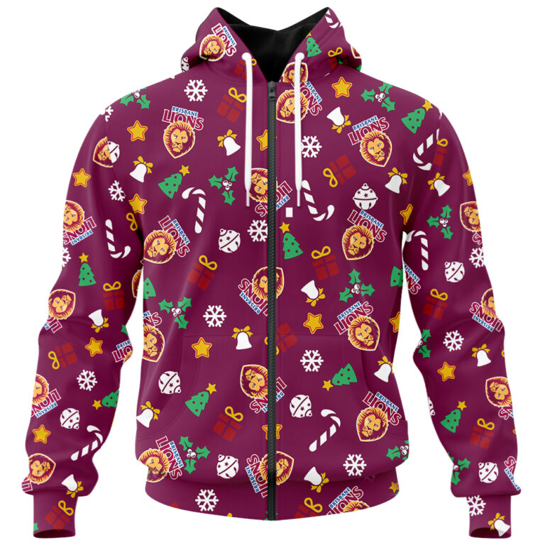 AFL Brisbane Lions Christmas | Custom Name & Number | Hoodie/Zip/T-Shirt/Polo/Knitted Sweaters