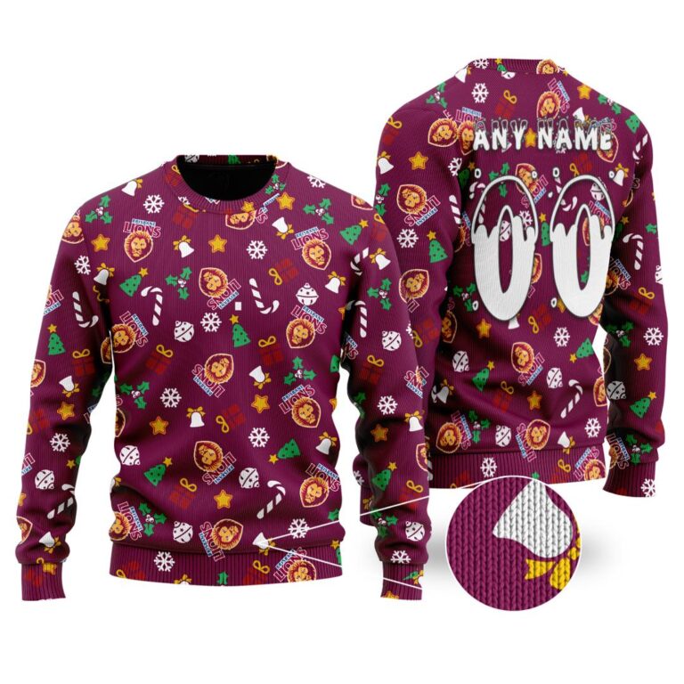 AFL Brisbane Lions Christmas | Custom Name & Number | Hoodie/Zip/T-Shirt/Polo/Knitted Sweaters