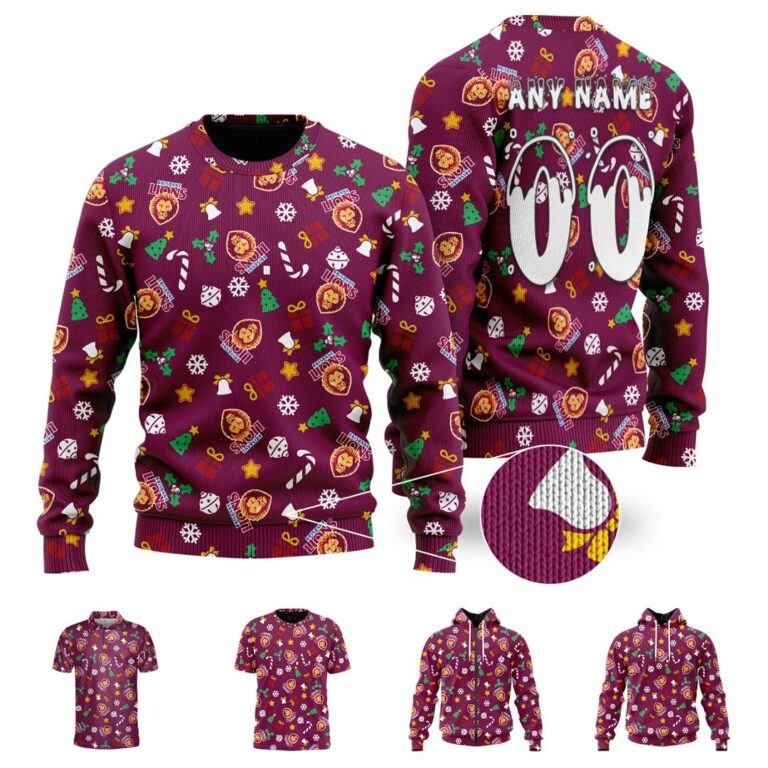 AFL Brisbane Lions Christmas | Custom Name & Number | Hoodie/Zip/T-Shirt/Polo/Knitted Sweaters