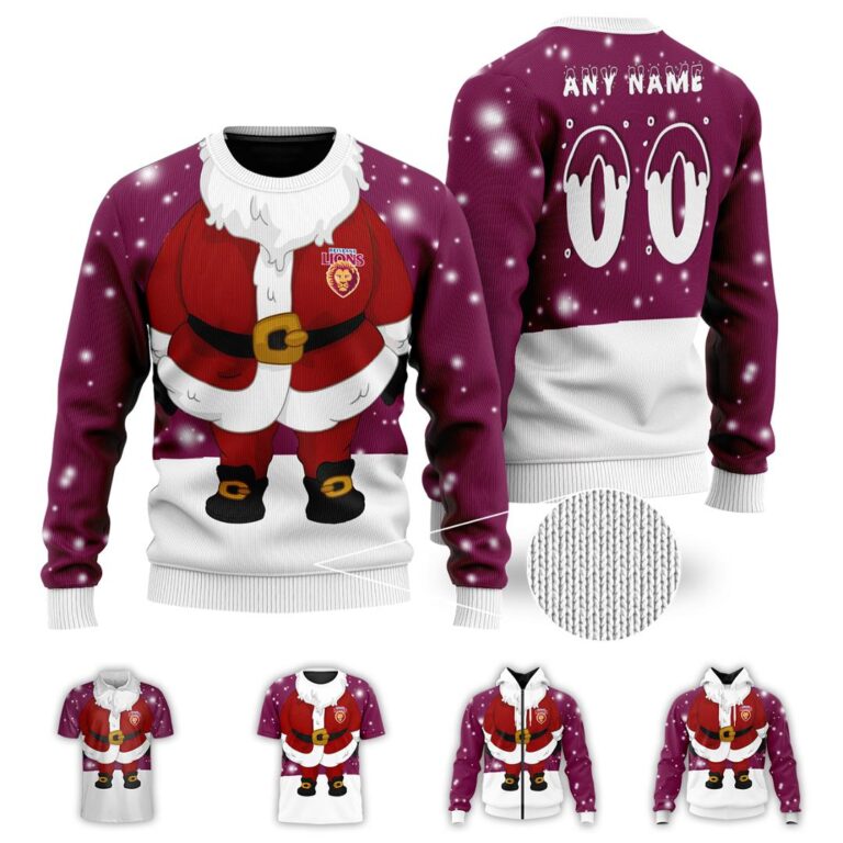 AFL Brisbane Lions Christmas | Custom Name & Number | Hoodie/Zip/T-Shirt/Polo/Knitted Sweaters