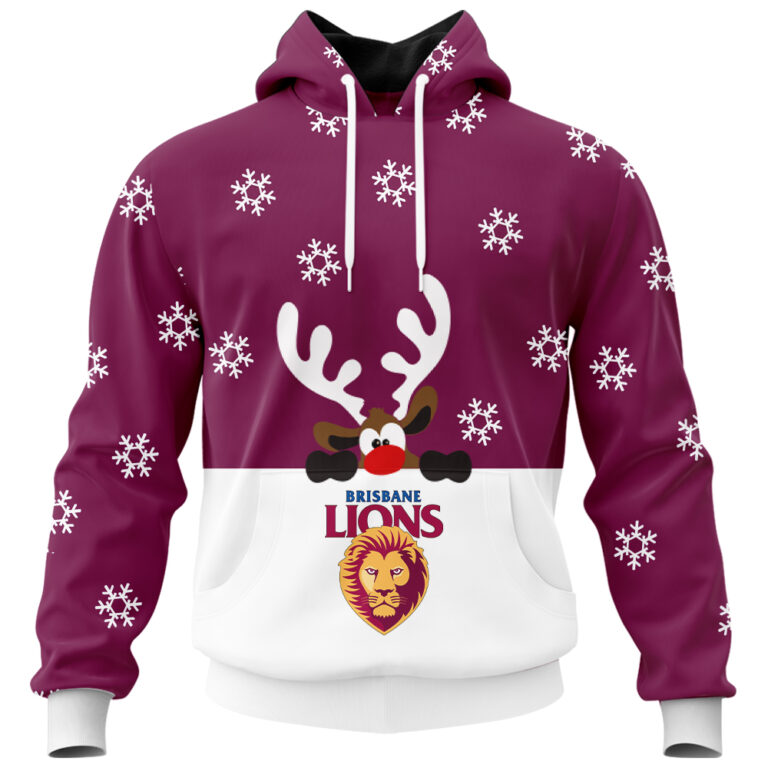 AFL Brisbane Lions Christmas | Custom Name & Number | Hoodie/Zip/T-Shirt/Polo/Knitted Sweaters