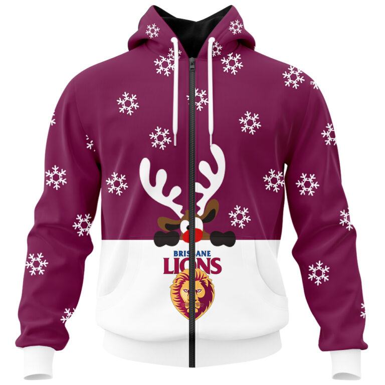 AFL Brisbane Lions Christmas | Custom Name & Number | Hoodie/Zip/T-Shirt/Polo/Knitted Sweaters