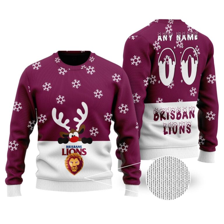 AFL Brisbane Lions Christmas | Custom Name & Number | Hoodie/Zip/T-Shirt/Polo/Knitted Sweaters