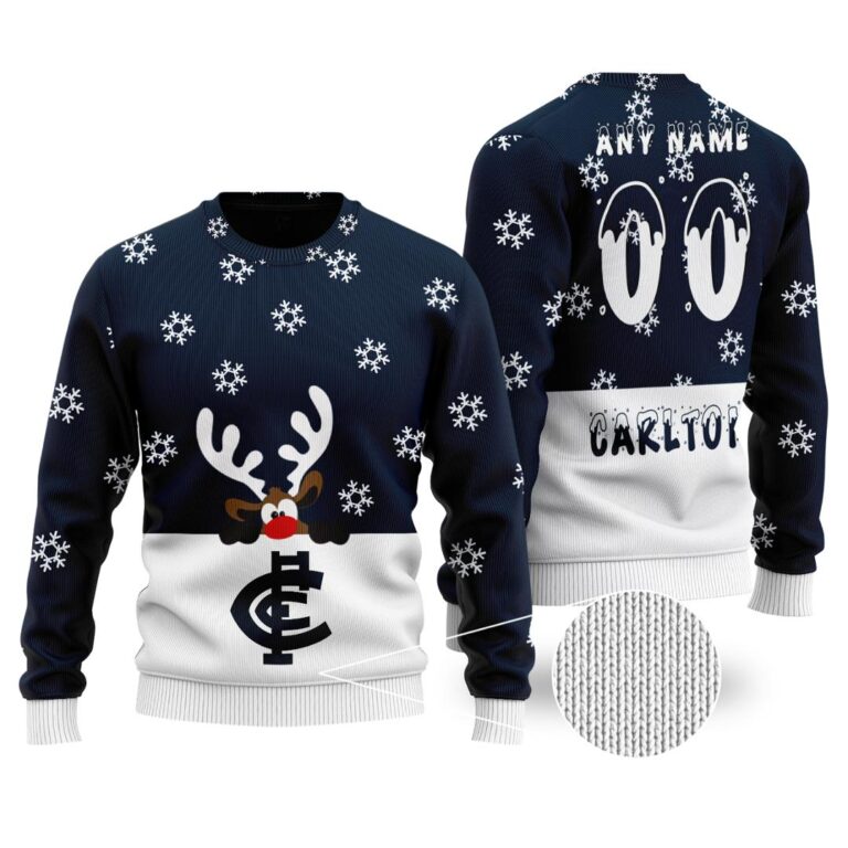 AFL Carlton Blues Christmas | Custom Name & Number | Hoodie/Zip/T-Shirt/Polo/Knitted Sweaters