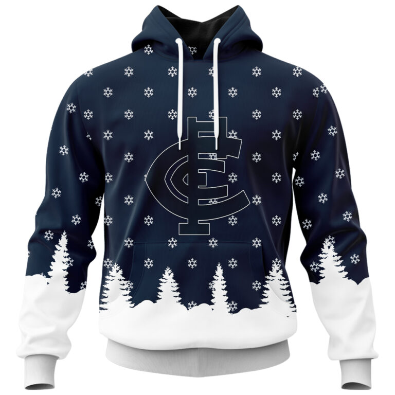 AFL Carlton Blues Christmas | Custom Name & Number | Hoodie/Zip/T-Shirt/Polo/Knitted Sweaters/Long Paint