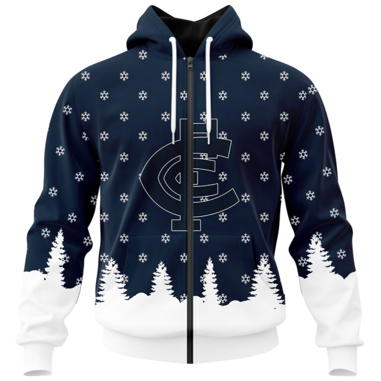 AFL Carlton Blues Christmas | Custom Name & Number | Hoodie/Zip/T-Shirt/Polo/Knitted Sweaters/Long Paint