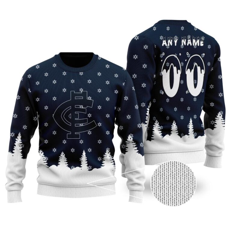 AFL Carlton Blues Christmas | Custom Name & Number | Hoodie/Zip/T-Shirt/Polo/Knitted Sweaters/Long Paint