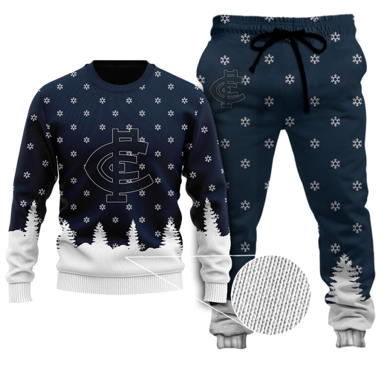 AFL Carlton Blues Christmas | Custom Name & Number | Hoodie/Zip/T-Shirt/Polo/Knitted Sweaters/Long Paint