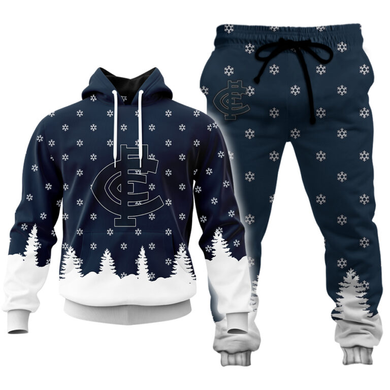 AFL Carlton Blues Christmas | Custom Name & Number | Hoodie/Zip/T-Shirt/Polo/Knitted Sweaters/Long Paint