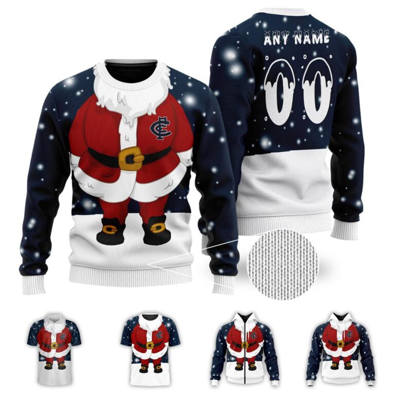 AFL Carlton Blues Christmas | Custom Name & Number | Hoodie/Zip/T-Shirt/Polo/Knitted Sweaters