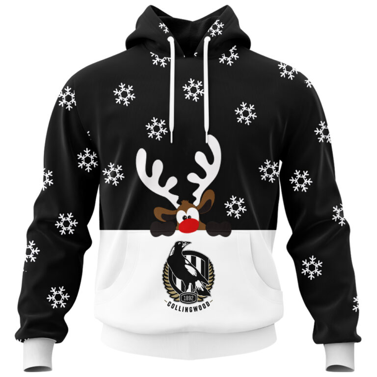 AFL Collingwood Magpies Christmas | Custom Name & Number | Hoodie/Zip/T-Shirt/Polo/Knitted Sweaters