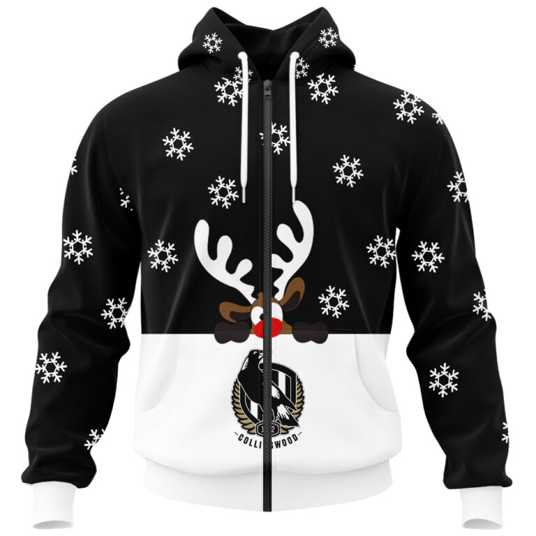 AFL Collingwood Magpies Christmas | Custom Name & Number | Hoodie/Zip/T-Shirt/Polo/Knitted Sweaters