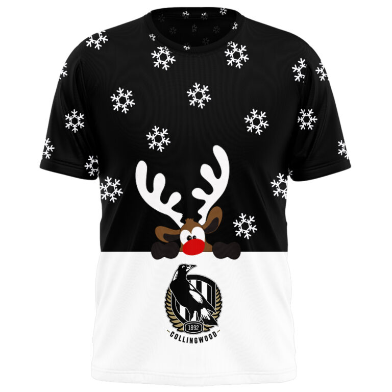 AFL Collingwood Magpies Christmas | Custom Name & Number | Hoodie/Zip/T-Shirt/Polo/Knitted Sweaters