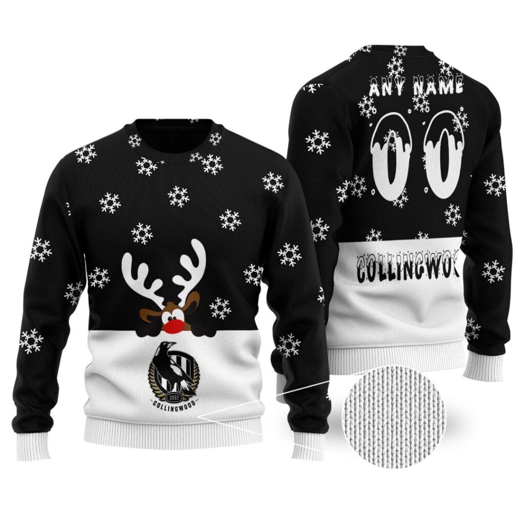 AFL Collingwood Magpies Christmas | Custom Name & Number | Hoodie/Zip/T-Shirt/Polo/Knitted Sweaters