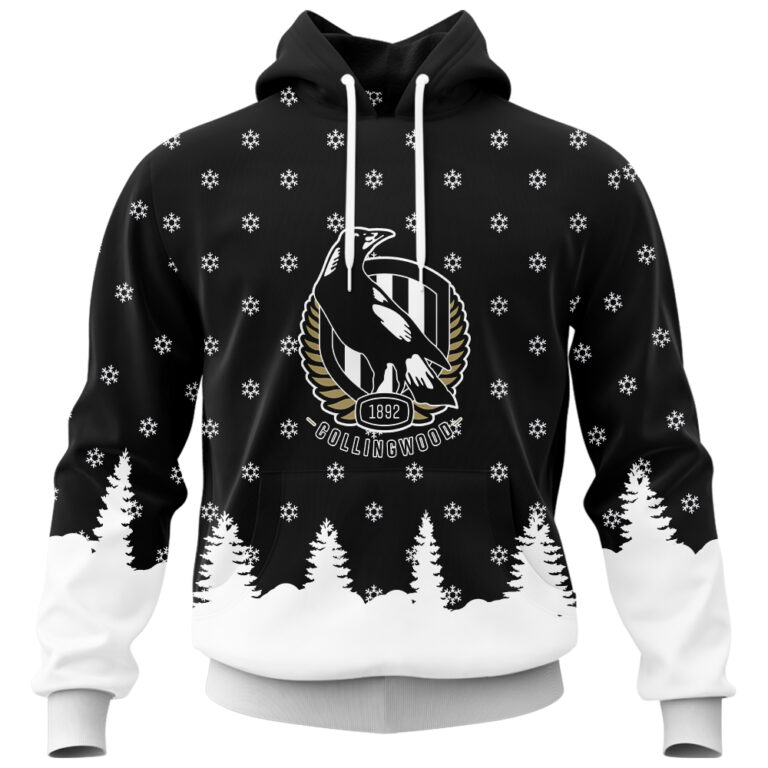 AFL Collingwood Magpies Christmas | Custom Name & Number | Hoodie/Zip/T-Shirt/Polo/Knitted Sweaters/Long Paint