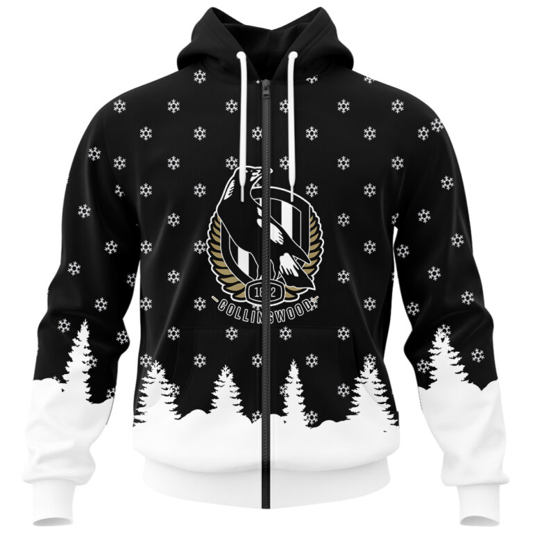 AFL Collingwood Magpies Christmas | Custom Name & Number | Hoodie/Zip/T-Shirt/Polo/Knitted Sweaters/Long Paint