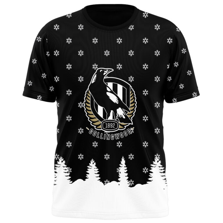 AFL Collingwood Magpies Christmas | Custom Name & Number | Hoodie/Zip/T-Shirt/Polo/Knitted Sweaters/Long Paint