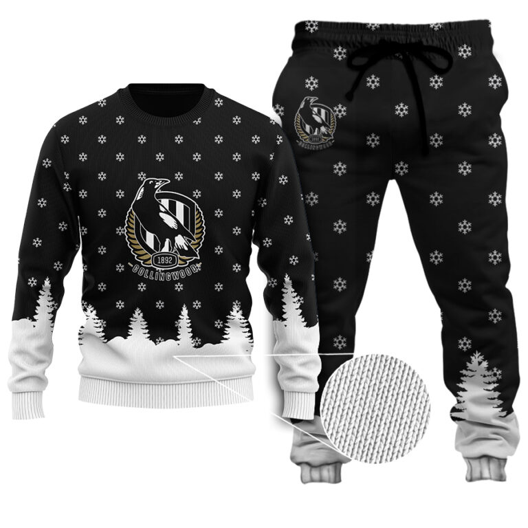 AFL Collingwood Magpies Christmas | Custom Name & Number | Hoodie/Zip/T-Shirt/Polo/Knitted Sweaters/Long Paint