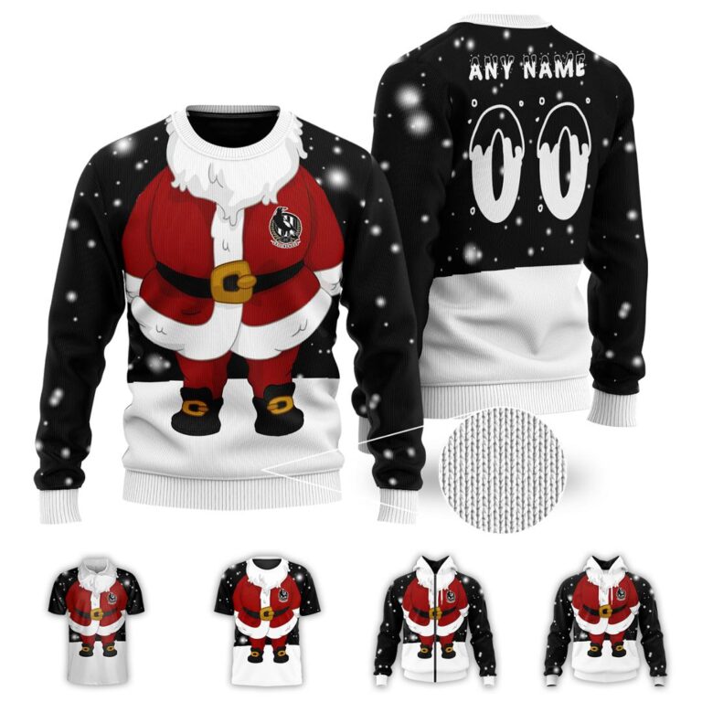 AFL Collingwood Magpies Christmas | Custom Name & Number | Hoodie/Zip/T-Shirt/Polo/Knitted Sweaters