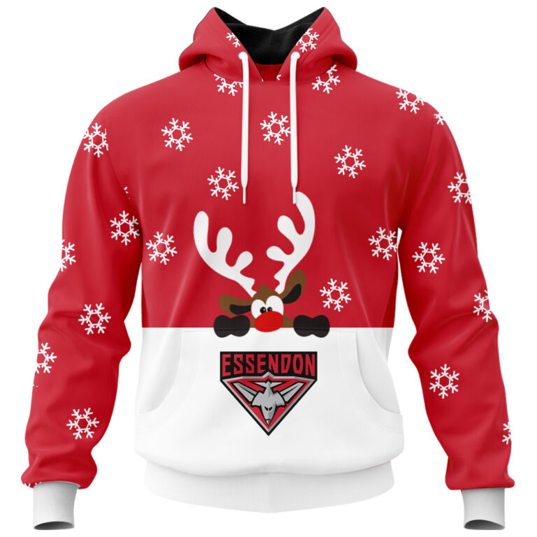 AFL Essendon Bombers Christmas | Custom Name & Number | Hoodie/Zip/T-Shirt/Polo/Knitted Sweaters