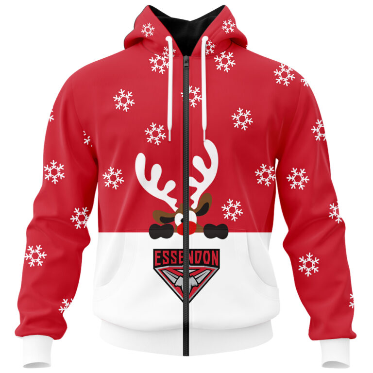 AFL Essendon Bombers Christmas | Custom Name & Number | Hoodie/Zip/T-Shirt/Polo/Knitted Sweaters
