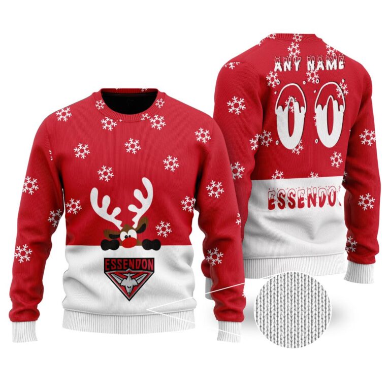 AFL Essendon Bombers Christmas | Custom Name & Number | Hoodie/Zip/T-Shirt/Polo/Knitted Sweaters
