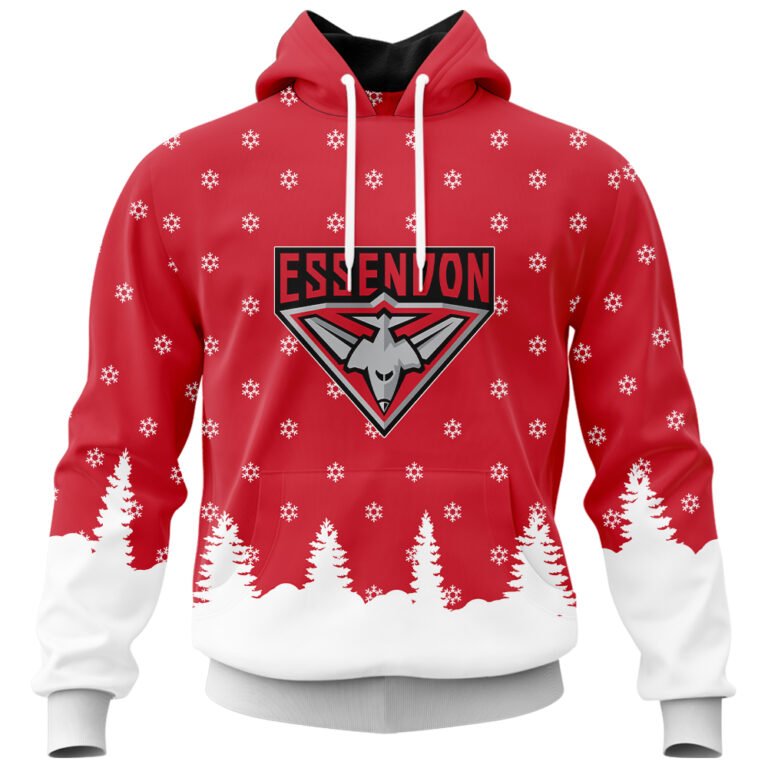 AFL Essendon Bombers Christmas | Custom Name & Number | Hoodie/Zip/T-Shirt/Polo/Knitted Sweaters/Long Paint
