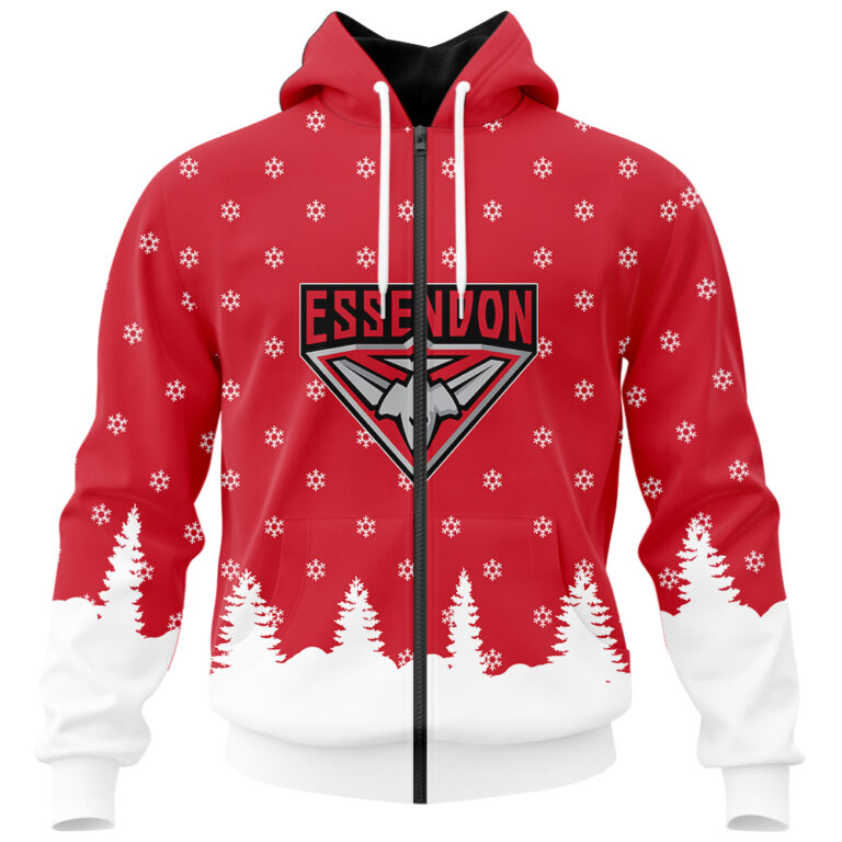 AFL Essendon Bombers Christmas | Custom Name & Number | Hoodie/Zip/T-Shirt/Polo/Knitted Sweaters/Long Paint