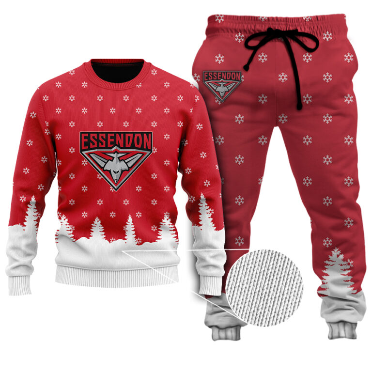 AFL Essendon Bombers Christmas | Custom Name & Number | Hoodie/Zip/T-Shirt/Polo/Knitted Sweaters/Long Paint