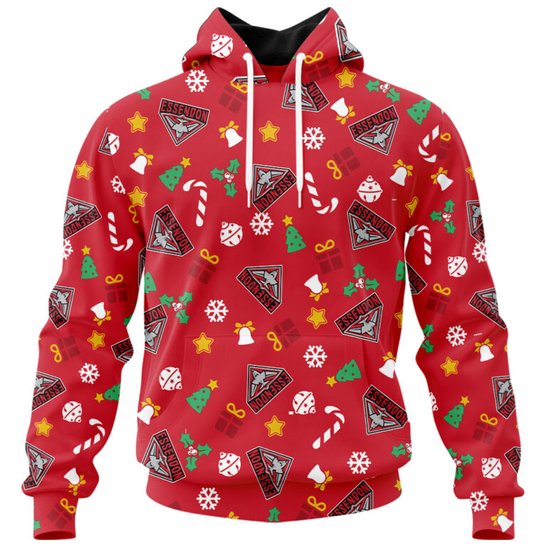 AFL Essendon Bombers Christmas | Custom Name & Number | Hoodie/Zip/T-Shirt/Polo/Knitted Sweaters