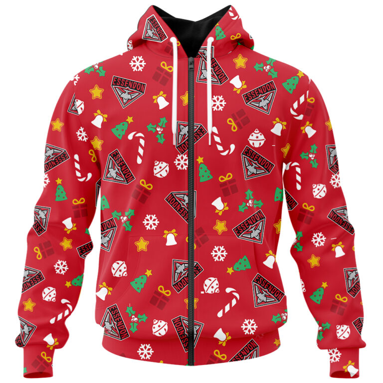 AFL Essendon Bombers Christmas | Custom Name & Number | Hoodie/Zip/T-Shirt/Polo/Knitted Sweaters