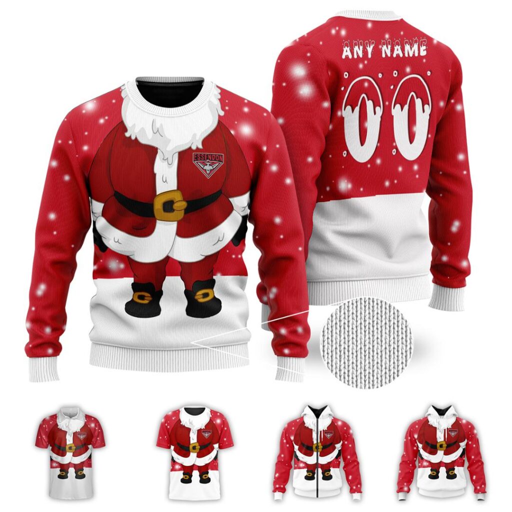 AFL Essendon Bombers Christmas | Custom Name & Number | Hoodie/Zip/T-Shirt/Polo/Knitted Sweaters