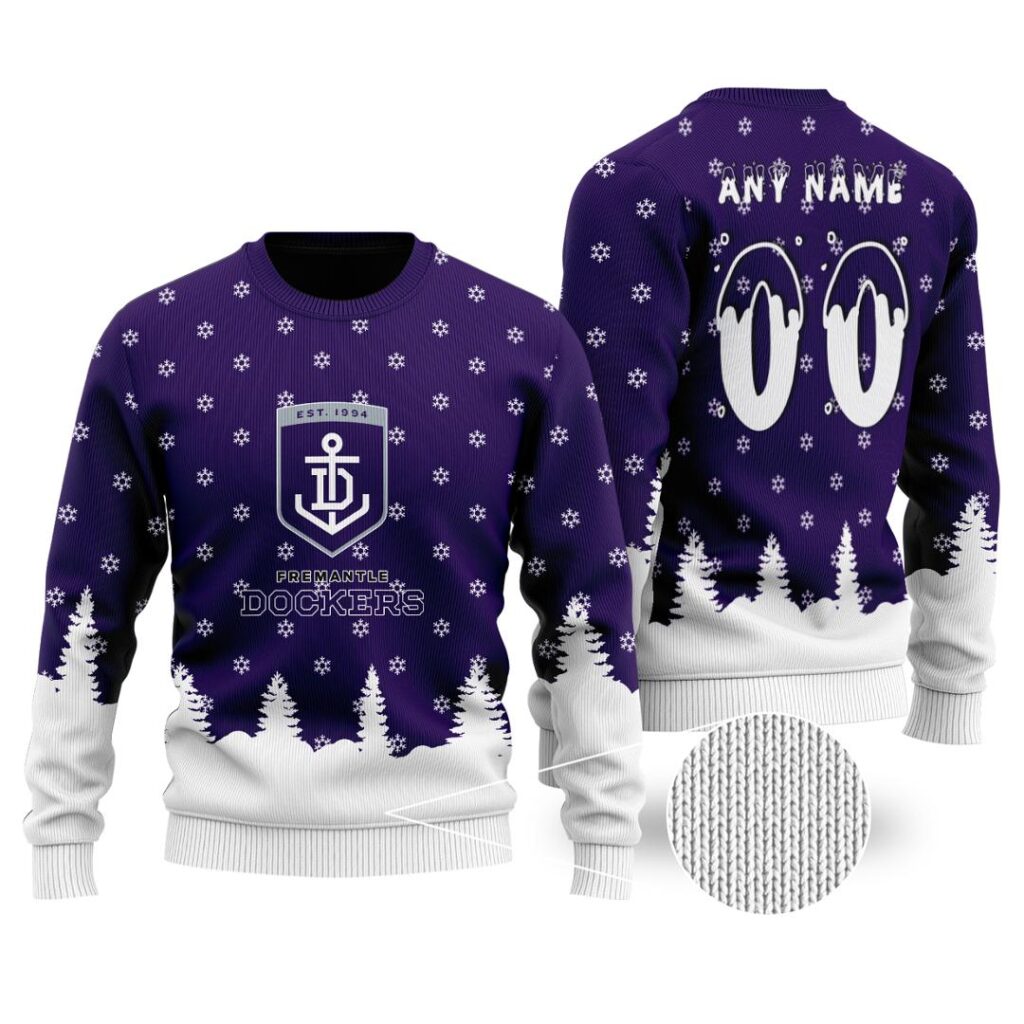 AFL Fremantle Dockers Christmas | Custom Name & Number | Hoodie/Zip/T-Shirt/Polo/Knitted Sweaters/Long Paint