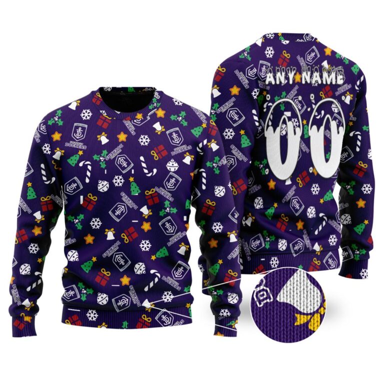 AFL Fremantle Dockers Christmas | Custom Name & Number | Hoodie/Zip/T-Shirt/Polo/Knitted Sweaters