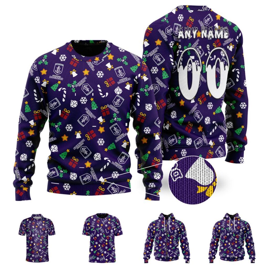 AFL Fremantle Dockers Christmas | Custom Name & Number | Hoodie/Zip/T-Shirt/Polo/Knitted Sweaters