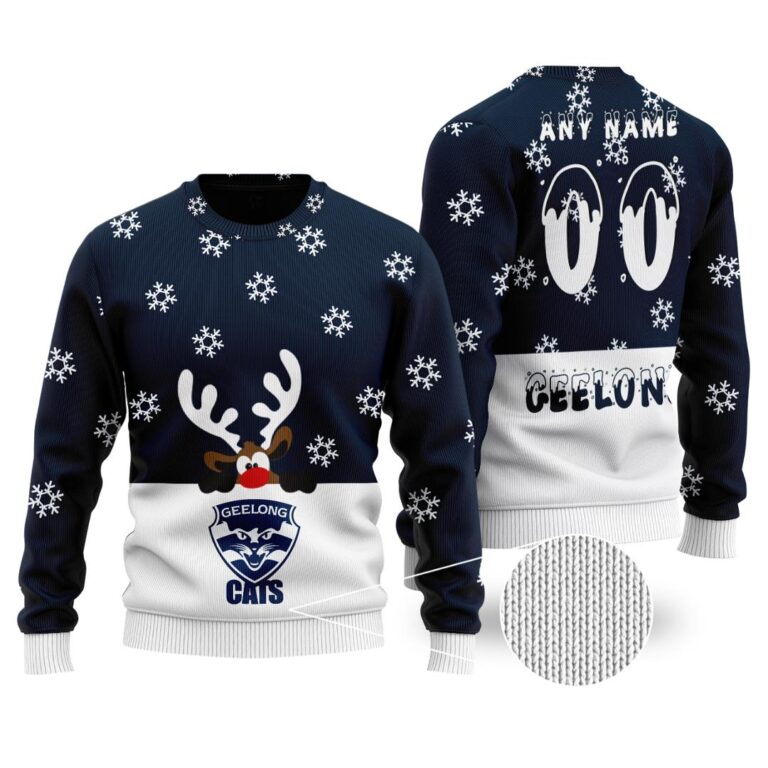 AFL Geelong Cats Christmas | Custom Name & Number | Hoodie/Zip/T-Shirt/Polo/Knitted Sweaters