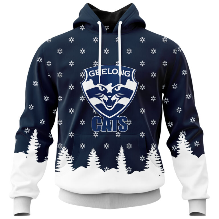 AFL Geelong Cats Christmas | Custom Name & Number | Hoodie/Zip/T-Shirt/Polo/Knitted Sweaters/Long Paint