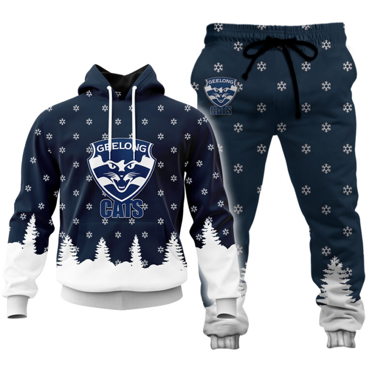 AFL Geelong Cats Christmas | Custom Name & Number | Hoodie/Zip/T-Shirt/Polo/Knitted Sweaters/Long Paint