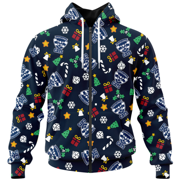 AFL Geelong Cats Christmas | Custom Name & Number | Hoodie/Zip/T-Shirt/Polo/Knitted Sweaters