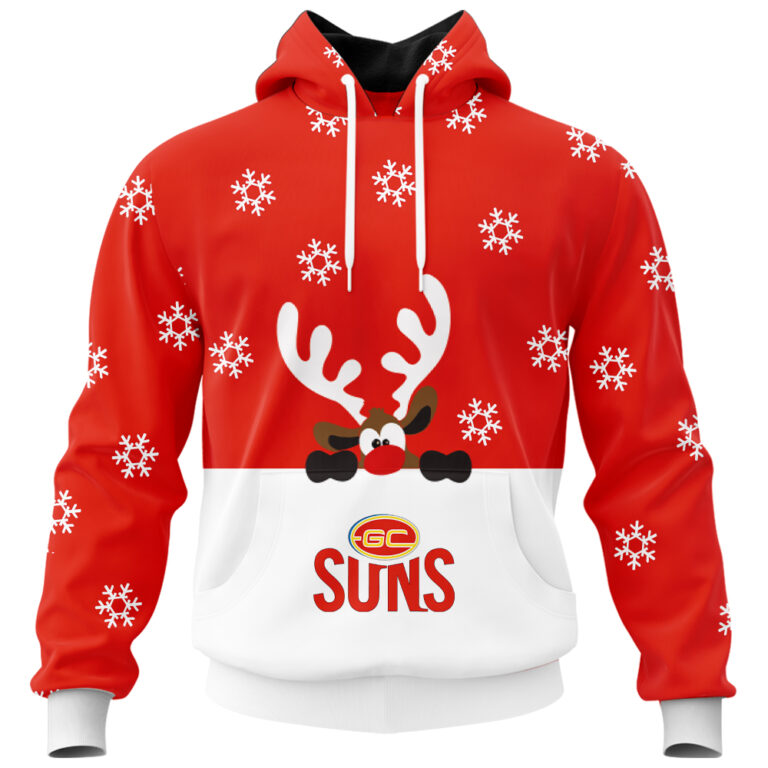 AFL Gold Coast Suns Christmas | Custom Name & Number | Hoodie/Zip/T-Shirt/Polo/Knitted Sweaters