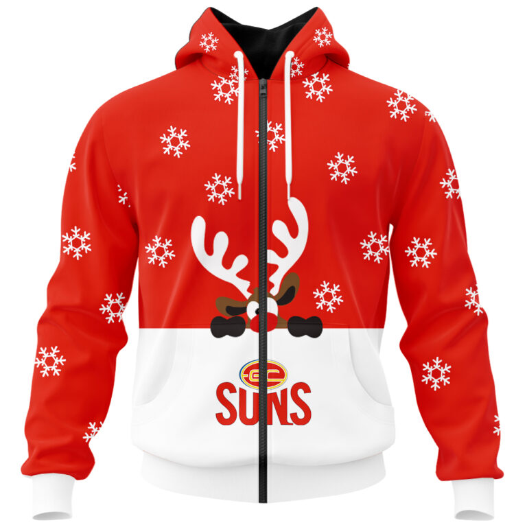 AFL Gold Coast Suns Christmas | Custom Name & Number | Hoodie/Zip/T-Shirt/Polo/Knitted Sweaters